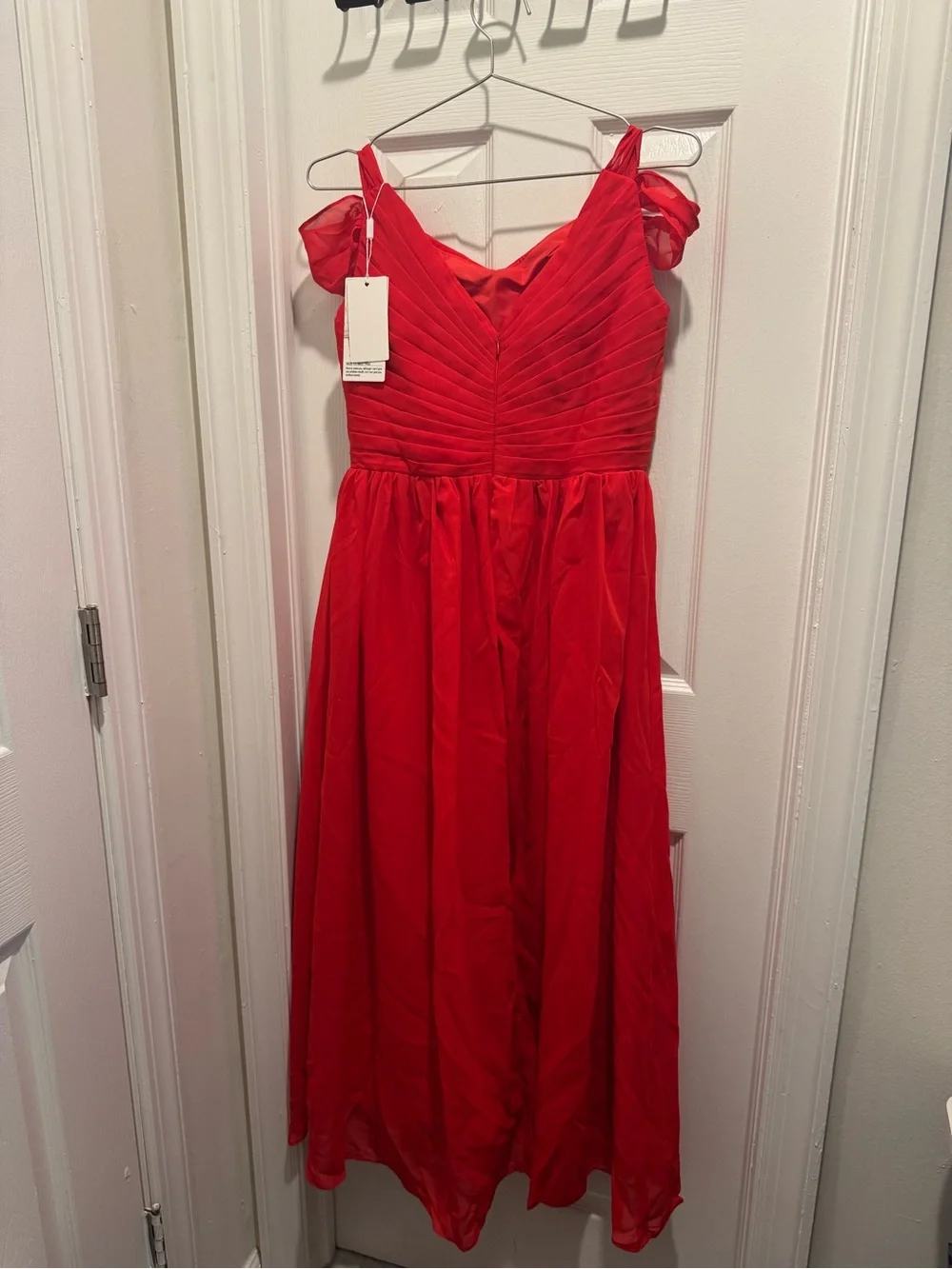 Red Off-Shoulder Evening Dress with Side Slit